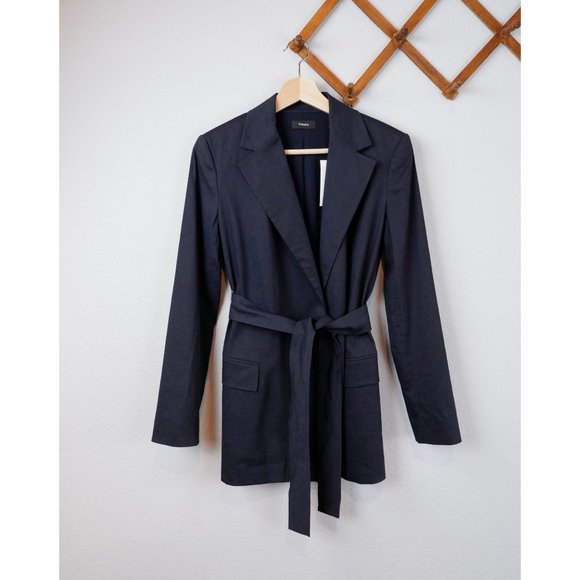 NEW Theory Womens Concord Eco Crunch Wash Linen Blend Belt Blazer, size 2 - Picture 7 of 16